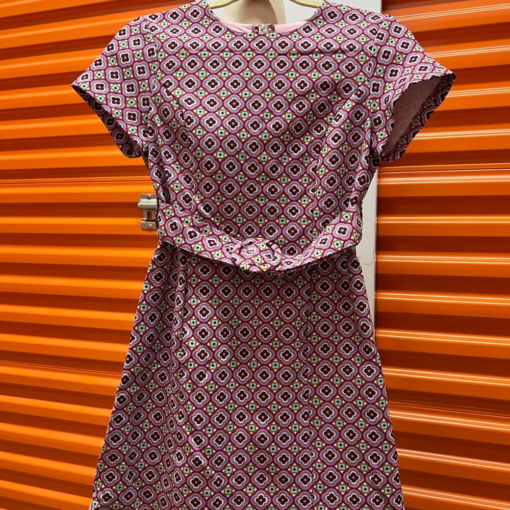 Zara Purple A-Line Midi Dress with Short Sleeves and Crew Neck